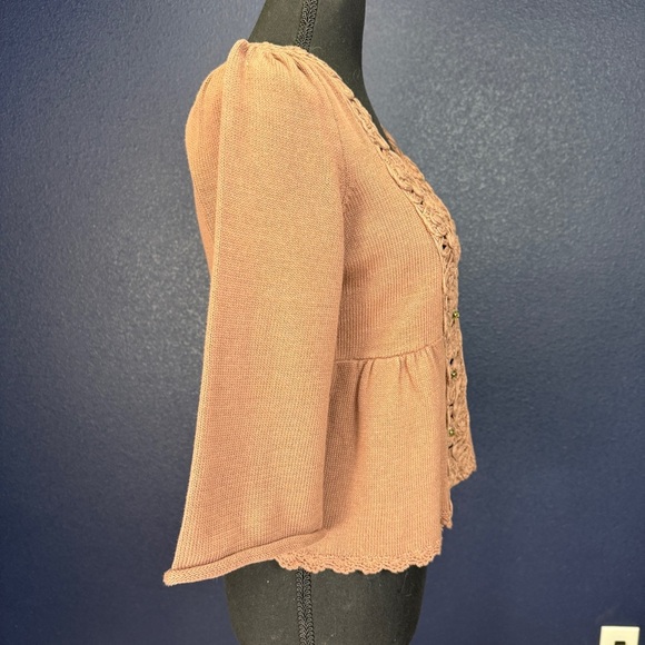 Knitted & Knotted Dusty Rose Cardigan with 3/4 Sleeves and Embellishments, Small - Picture 5 of 7